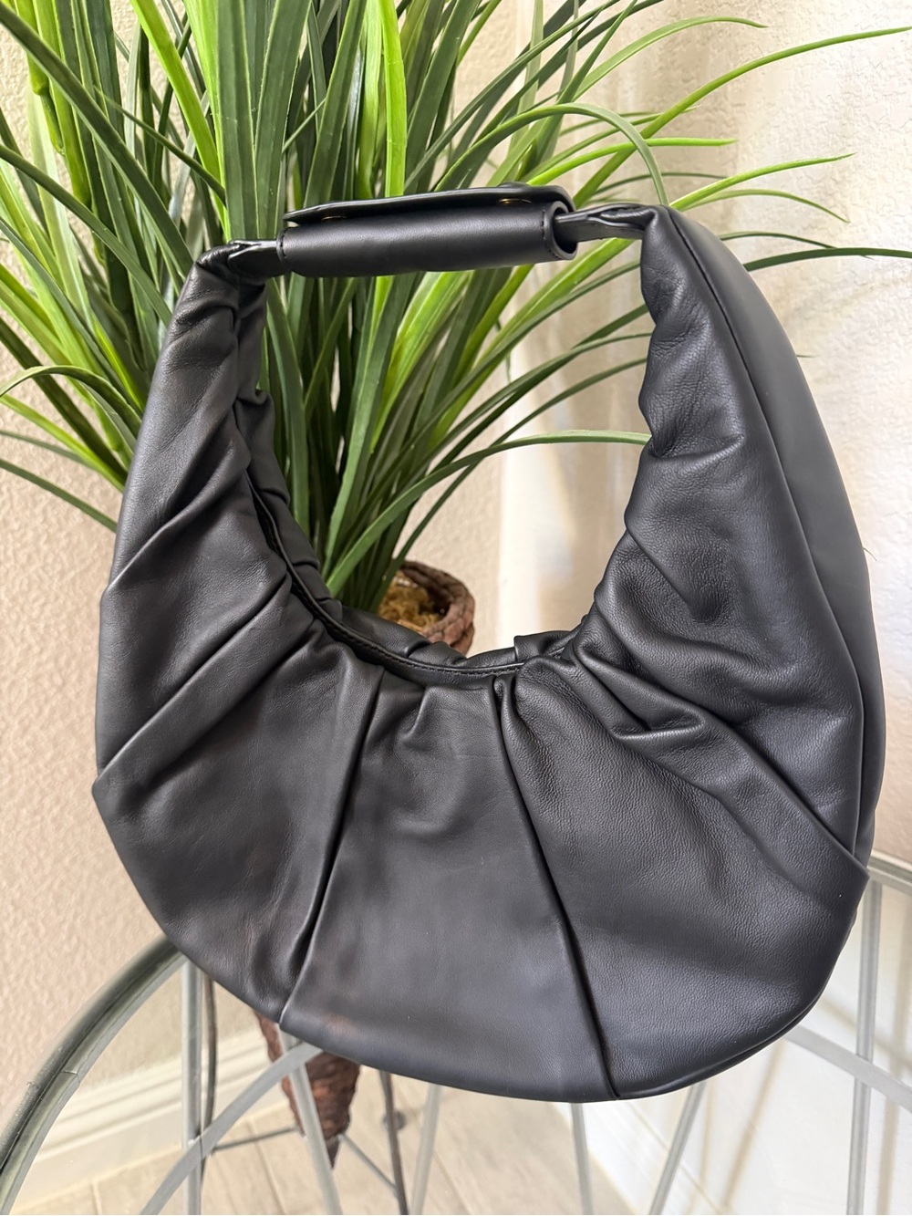 STAUD Moon Bag Black Leather Crescent Hobo Shoulder Bag